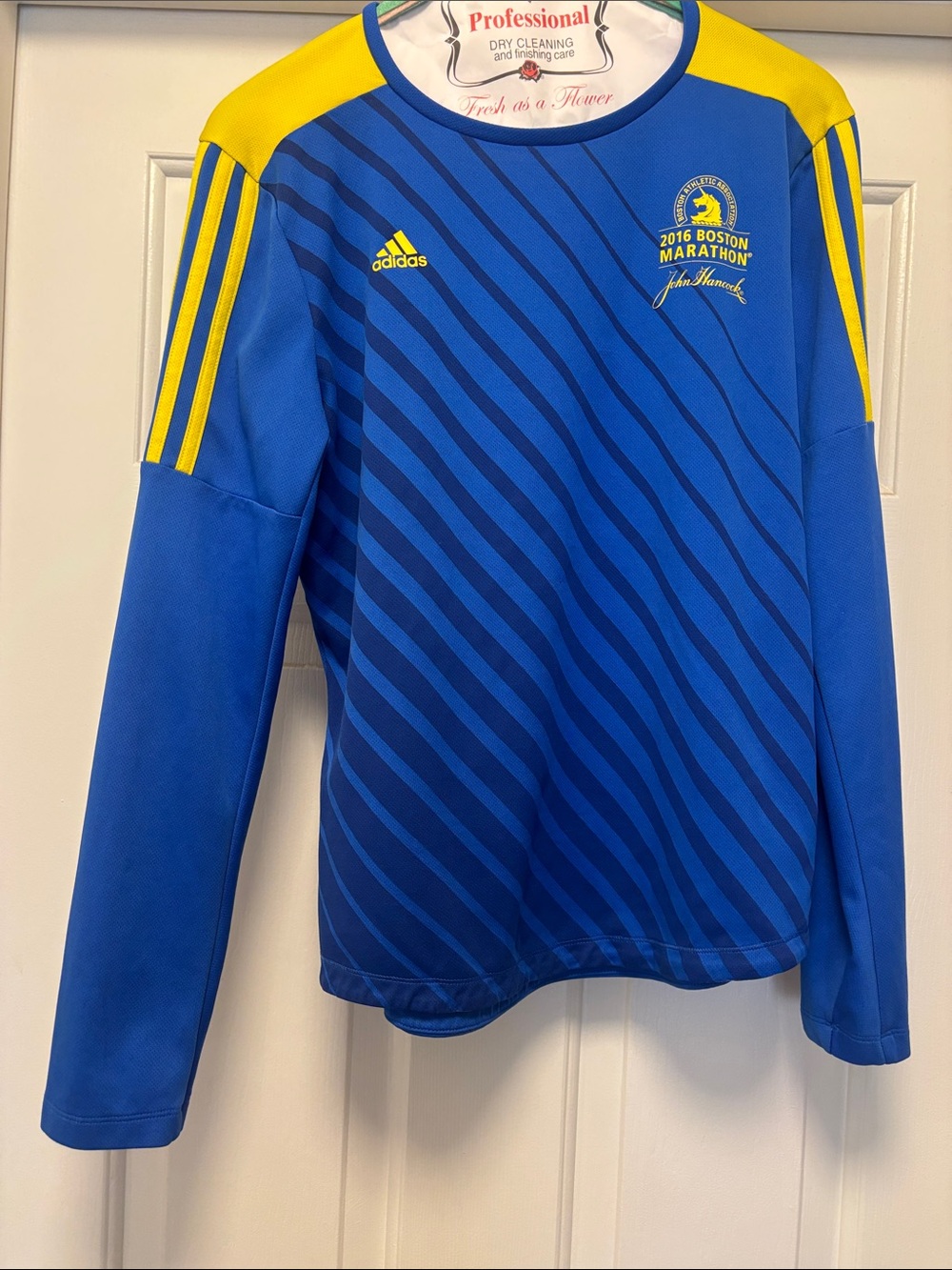 adidas Blue and Yellow Long-Sleeve Marathon Top